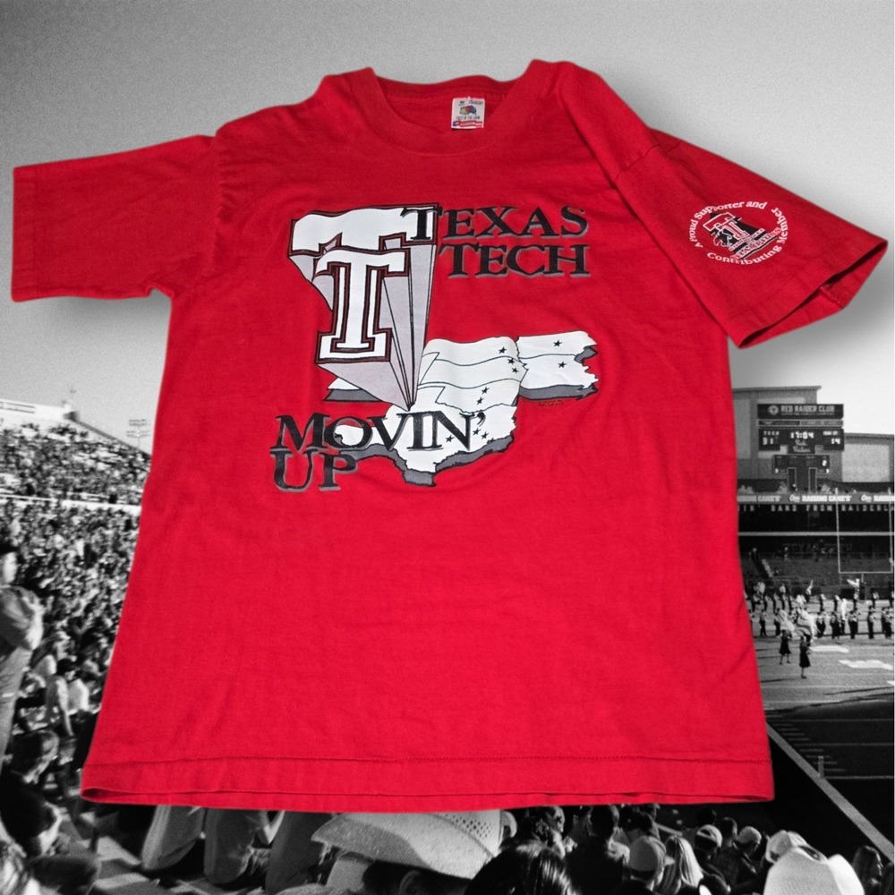 VTG 1995 Texas Tech Red Raiders Big‎ 12 Movin' Up Single Stitch Tee Shirt Red M